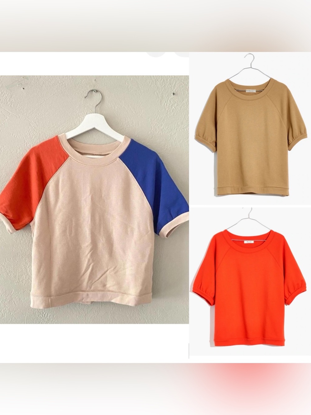 Lot Bundle 3 Madewell Colorblock Short Sleeve Crewneck Puff sleeve sweatshirt S